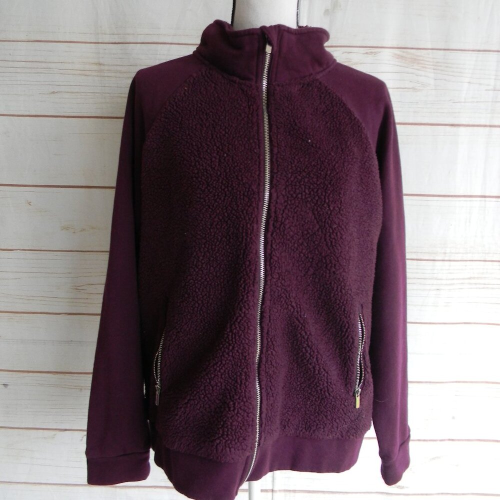 ZELOS PURPLE SHERPA KNIT COZY ZIP FRONT BOMBER JACKET SZ XL